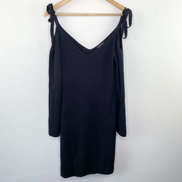 Club Monaco Zyvina Navy Blue Cold Shoulder Knit Sweater Dress Size S Merino Wool - Picture 1 of 9
